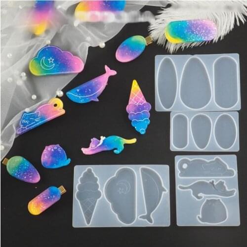 4Pcs DIY Cat Geometric Hairpin Jewelry Casting Mold Cloud Whale Hair Clip Barrettes Silicone Molds Jewelry Making Tools