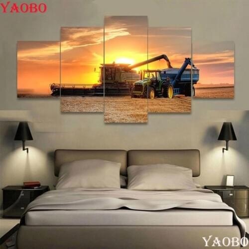 5 Pieces 5D DIY diamond embroidery Farm Tractor needlework cross stitch set full square diamond mosaic diamond painting round