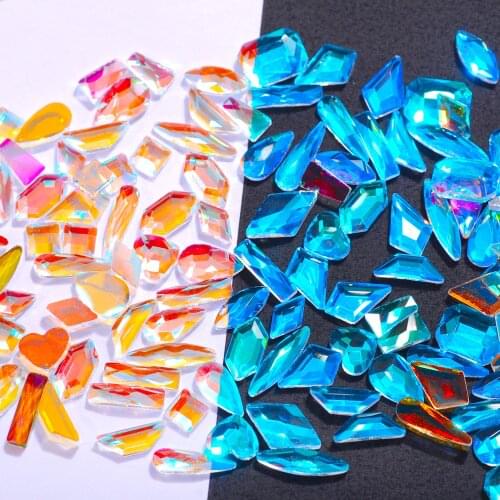 50Pcs Bright AB Clear Transparent Rhinestone 2-11mm Nail Art Multi-Shape Top Crystal AB Colorful Rhinestone Flatback Glass Stone