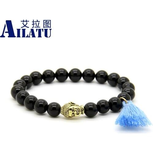 Ailatu Prayer Mala Religious Tassel Stone Jewelry Glass Beads Buddha Head Couple Bracelet