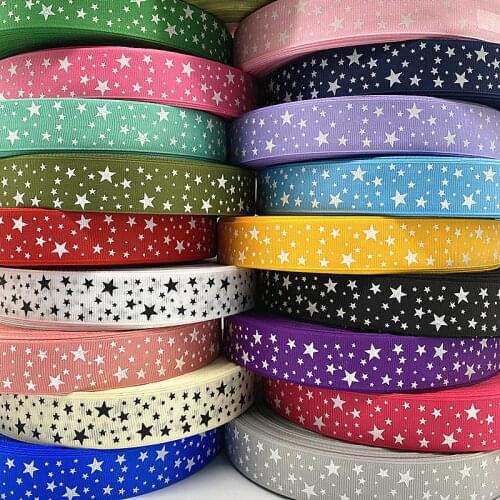 5yards 25mm Grosgrain Satin Ribbons Printed Star for Wedding Christmas Party Decorations DIY Bow Craft Ribbons Supplies