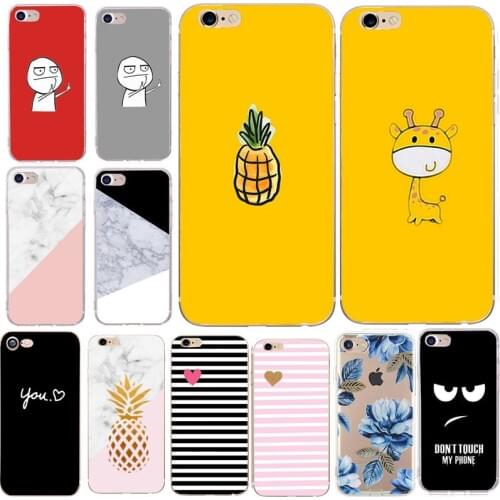 Case Cover For iphone 6 6S 7 8 Plus XS X SE 5 S 5S Soft Cartoon Silicone Flower Marble Cute Cartoon Back Phone Cases Shells