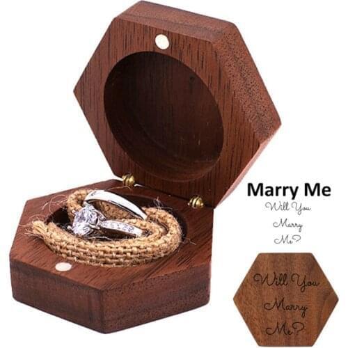 Black Walnut Hexagon Personalized Rustic Wedding Wood Ring Box Holder Wedding Ring Bearer Jewelry Box for Wedding Gift