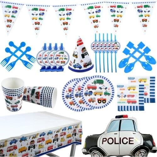 Childrens engineering car party birthday party supplies train balloon decoration construction car disposable tableware set