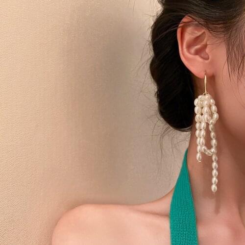 Statement Oval Pearls Long Drop Earrings For Women 2021 New Korean Style Jewelry Brincos