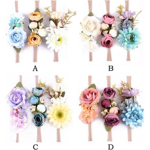 Emmababy Infant Baby Girl Lace Flower Headwear 3PCS Toddler Kids Lace Flower Hair Headwear Baby Accessories