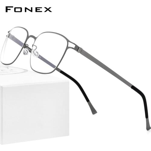 FONEX Alloy Eyeglasses Frame Men Square Myopia Optical Prescription Glasses Frames 2021 New Male Korean Screwless Eyewear F020