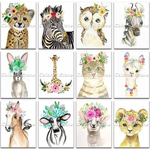 5D Full Square Diamond painting embroidery Leopard Zebra Owl Zebra Rabbit Giraffe Cat Horse Cow Lion DIY Round Drill mosaic 422