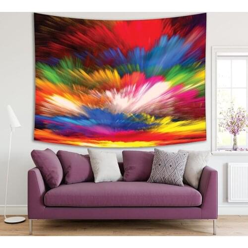 Tapestry Colorful Futuristic Artwork Abstract Flame Sunset Clouds Sky Dreamy Red Blue Pink Yellow Green