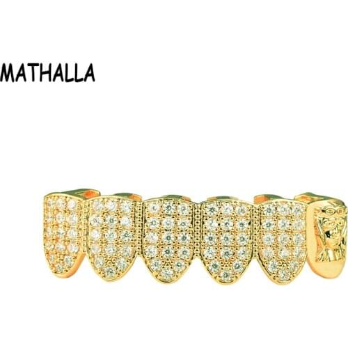 MATHALLA Hiphop Tooth Grill Creative Jesus Top Tooth Pave Zircon Bling Grillz Halloween Accessories for Men and Women