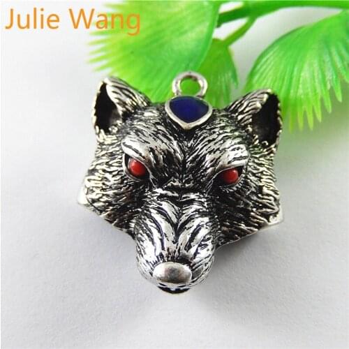 Julie Wang 4PCS Zinc Alloy Wolf Head Charms For Men Punk Jewelry Making Pendants Necklace Finding DIY Accessory crafts