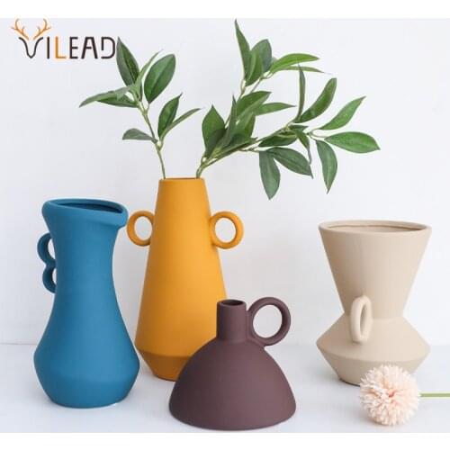 VILEAD Ceramic Vase Figurines For Interior Nordic Creative Simple Vase Decoration Living Room Dried Flowerpot Desktop Decor Loft