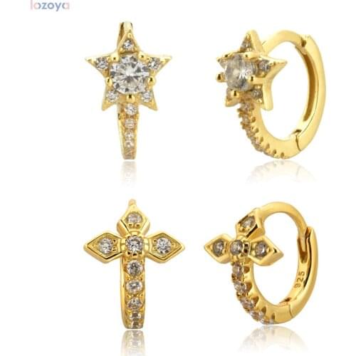 LOZOYA 925 Sterling Silver Star Solid Jewelry Circle Huggies 2021 Hoops 8.5mm Loop Piercing Luxury High Quality For Women