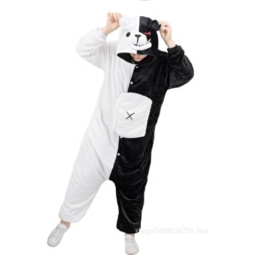 Anime Danganronpa Double Color Bear Cosplay Costume Dangan Ronpa Large Pajamasea Onesies Halloween Raccoon Kigurumi Couples