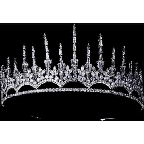 Creative Tower Shaped Elegant Cubic Zirconia Tiara Crystal Headband Crown Bridal Jewelry for Birthday Pageant Prom Party