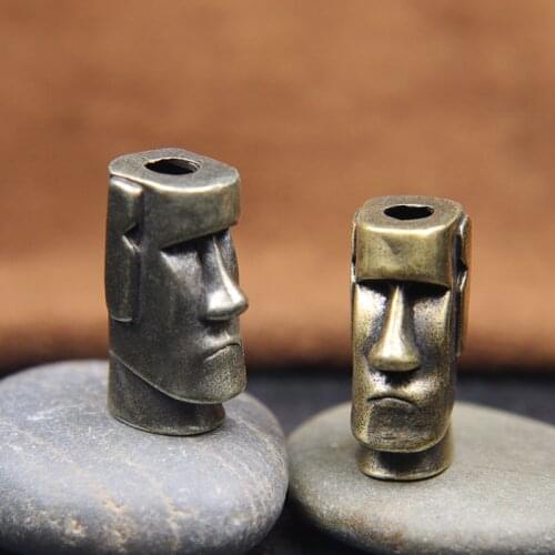 Brass Knife Beads Lanyard Keychain Pendant Easter Island Stone Statue Watchman EDC Umbrella Rope Paracord Bracelet DIY Accessory