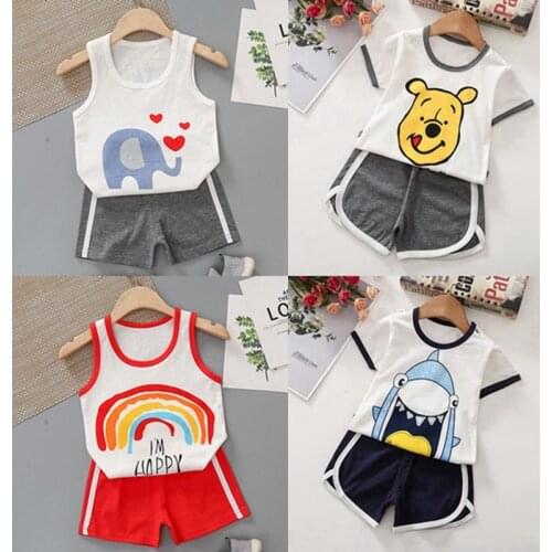 Summer Kids Baby Short Sleeve Set Pure Cotton 2021 New Childrens Clothing Sets Baby Boys Girls Shorts T-shirt Two Sets