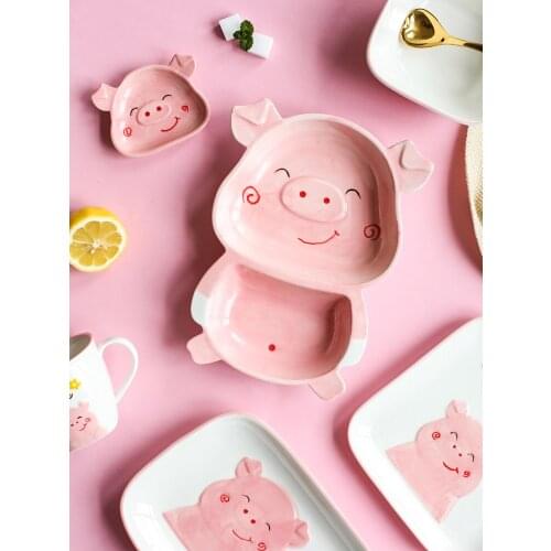 Lovely Cartoon Ceramic Children Tableware Dining Plate Dividing Baby Breakfast Bowl Cup Dishes And Plates Sets Assiettes