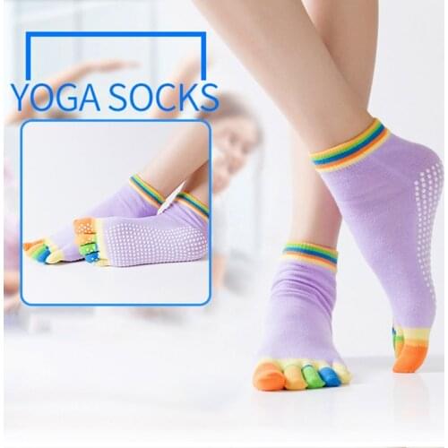 Yoga Sport Socks Breathable Silicone Non-Slip Floor Anti-Friction Cotton Dance Fitness Pilates Ballet Five Fingers Socks X758B