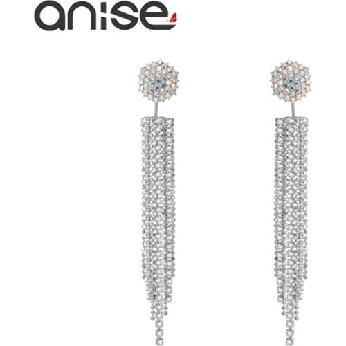 Anise Luxury Crystal Tassel Stud Earrings Rhinestone After Hanging Long Earrings For Woman Wedding Banquet Jewelry Brincos