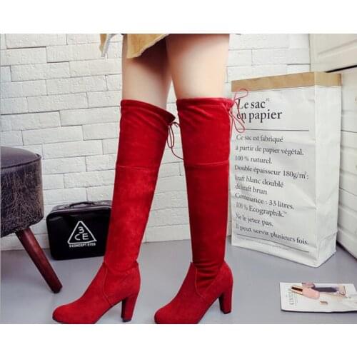 Shorha Womens High Boots Shoes Fashion Women Over The Knee Boots New Autumn Winter Flock Botas Thigh High Boots Ladies