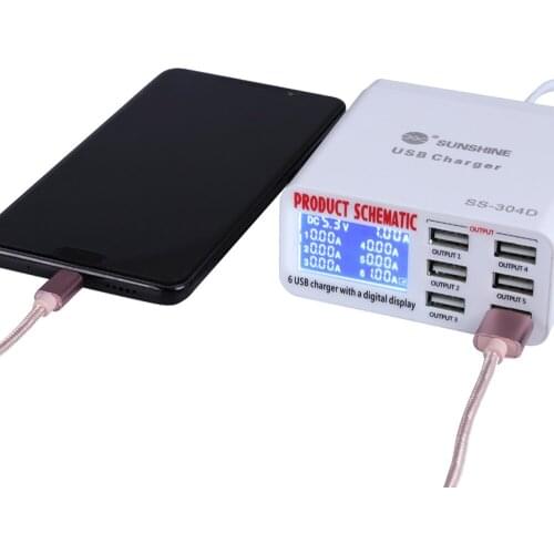 Sunshine 100V-240V Phone Repair Tools 6 Port USB Fast Charger With LCD Display for iPhone iPad Samsung Mobile Phone Repair Tool