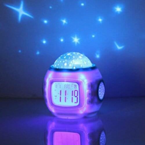 LED Digital Alarm Clock Colorful Star Children Room Night Light Projector Lamp Bedroom Music Multi-function Glowing Alarm Clock