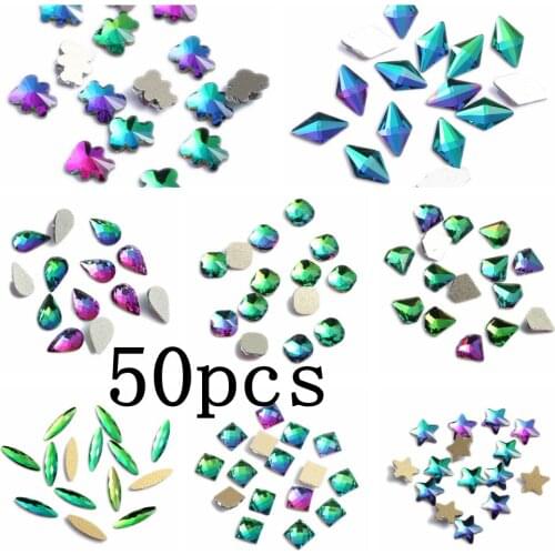 Nail Art Decorations 50pcs Rainbow Glass Rhinestone For Flatback Nail Stickers DIY Craft Art Charm Stones