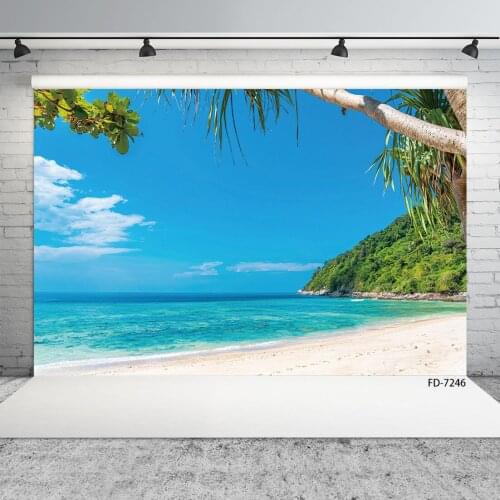 Seaside Sky Palm Tree Beach Party Photo Backdrops Vinyl Photography Backgrounds for Children Baby Shower Photobooth Studio Props
