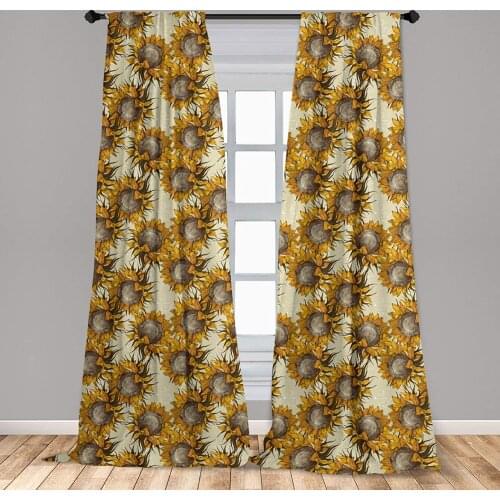 Sunflower Curtain for Kids Room Vintage Style Ornament with Flowers Agriculture Nature Sketchy Artwork Window Drapes