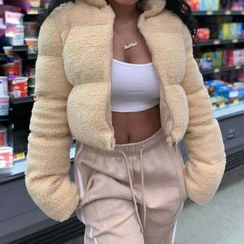 2021 Long Sleeve Solid Zip Up Turtleneck Baggy Parkas Autumn Winter Women Fashion Streetwear Outfits Warm Crop Coats