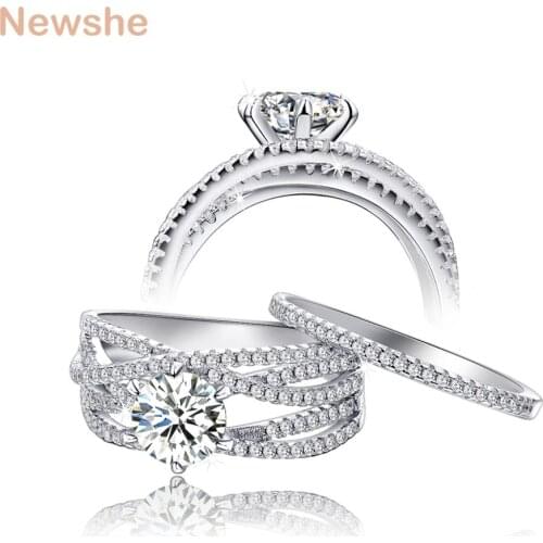 Newshe Wedding Rings For Women Solid 925 Sterling Silver Jewelry Engagement Band Trendy Design Bridal Sets
