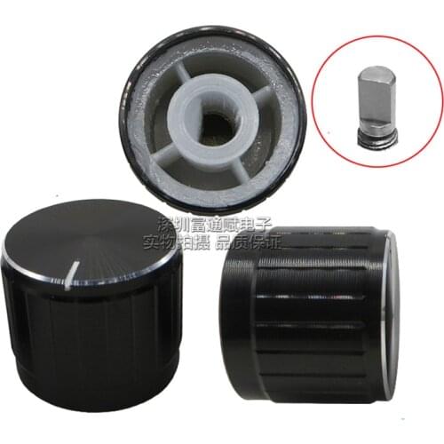 10pcs Aluminum alloy black and white bright edge 21 * 17 MM potentiometer knob cap encoder D-type hole half shaft inner hole 6MM