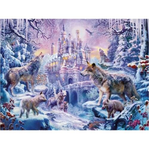 Diamond Painting Winter Diamond Embroidery Full Diamond Square/Round Wolf Picture Mosaic Castle Rhinestone Wall Art Christmas