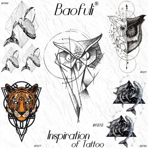 Baofuli Geometric Owl Round Drawing Diamond Temporary Tattoo Sticker Body Art Arm Water Transfer Tattoos Women Men Fake Tatoo