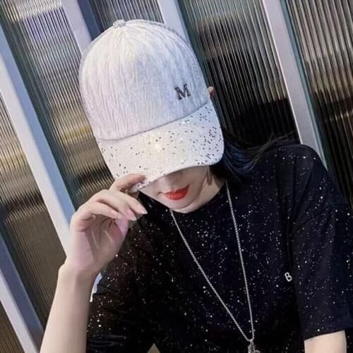 Summer New Womens Baseball Cap Women Sequin Pleated Hat Cotton Shiny Metal Snapback Caps Hip Hop hats