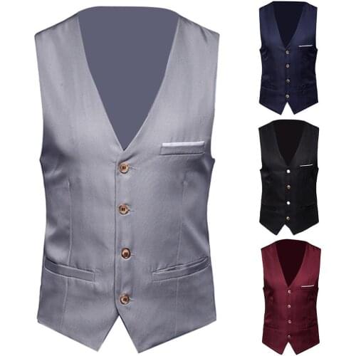 Business Sleeveless Vests Male Gilet Plus Size Formal Men Solid Color Suit Vest Single Breasted Business Waistcoat