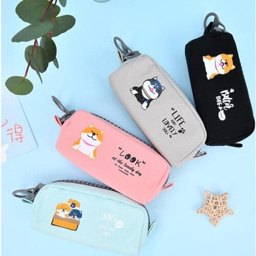 Cute Animal Pattern Pencil Case Girls Pencil Case Canvas Cartridge Pen Bag High-capacity Pen Box Stationery Storage Bag 050059