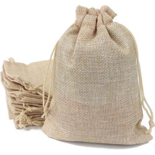 10Pcs/Lot Nature Drawstring Burlap Bag Jute Gift Bags Multi-size Jewelry Packaging Wedding Candy Bags 100pcs Can Custom Logo
