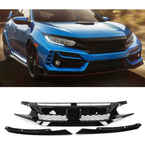 Gloss Black for Type-R Style Front Honeycomb Mesh Grille with Headlights Eyelids for Honda Civic 2019 2020 2021 Car Styling