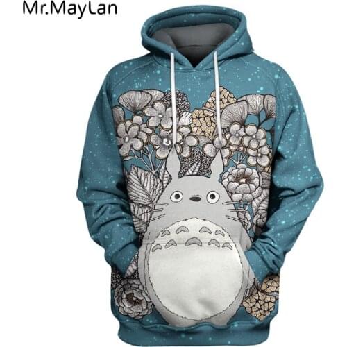 My Neighbor Totoro Flower Harajuku Anime Hoodies 3D Print Jacket Men Women Fashion Hooded Sweatshirt Long Sleeve casual Pullover