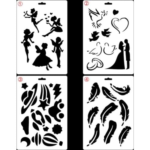 2pc Angel Feather Stencil DIY Walls Layering Painting Template Decoration Scrapbooking Embossing Album Supplies
