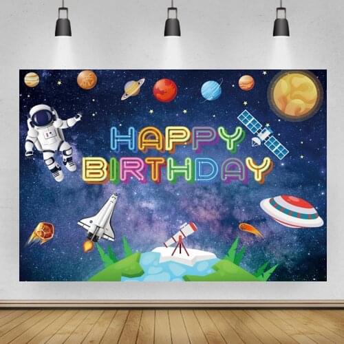 Space Adventure Birthday Backdrop Boy Birthday Party Decoration Astronaut Spaceship Theme Cake Table Photo Background customize