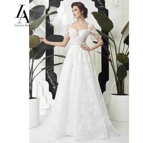 LelaAcra Beach Open Back Wedding Dress A-Line 2021 Appliques Sleeveless Bridal Gown Princess AX38 Plus Size Vestido De Novia