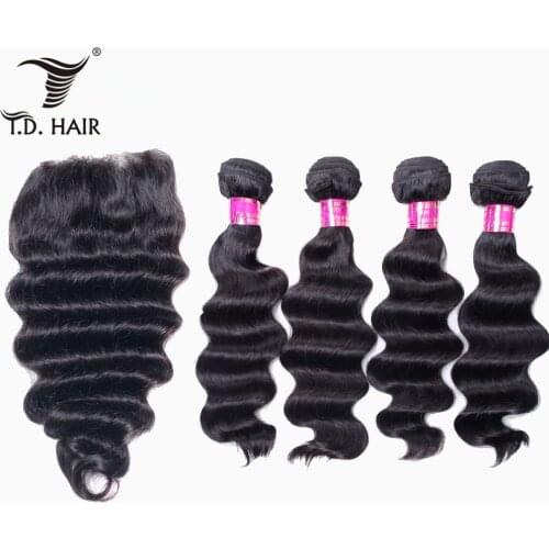 Malaysia 4*4 Lace Closure with Bundles 4 PCS Loose Wave Human Hair Bundles with Closure Pre Plucked Hair Line Natural Color