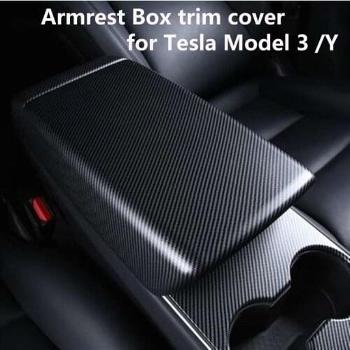 Matte Carbon fiber back for Tesla Model 3 Y 2020 2021 Center Console Seat Armrest Box Protective Decoration Cover accessories