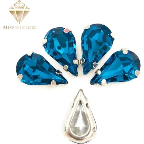30pcs/pack 6X10mm/8X13mm Peacock Blue pear drop Copper claws hollow thick bottom high quality Sew on rhinestones DIY accessories