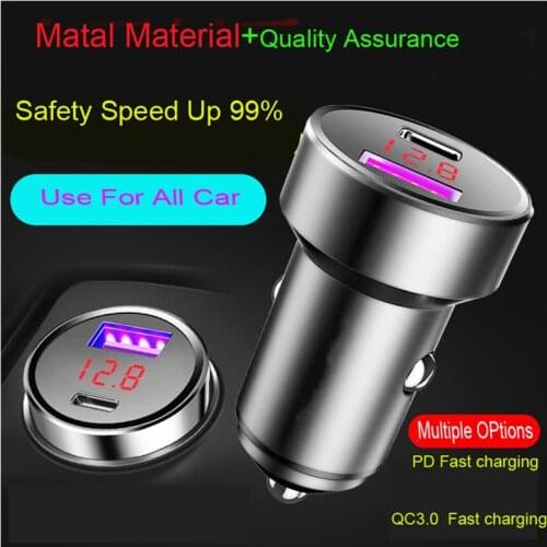 Mini Car Charger Fast Charging QC3.0 Dual USB-A And PD Ports For Mobile Phones 36W Dual Port Fast Charge Auto Cigarette Lighter