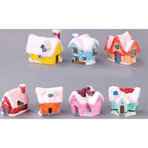 4PCS Christmas Snow House Figurine Miniature Resin Ornaments Moss Micro Landscape World Ornament Decoration Accessaries Decor