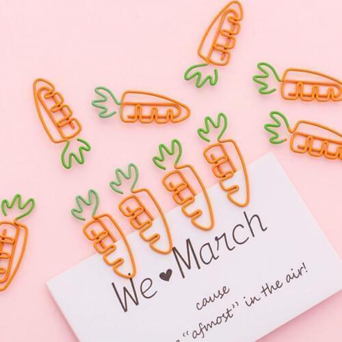 MOGII 10pcs/Pack Mini Cartoon Cute Fruit Carrot Note Metal Paper Clips for Decoration Office Stationery